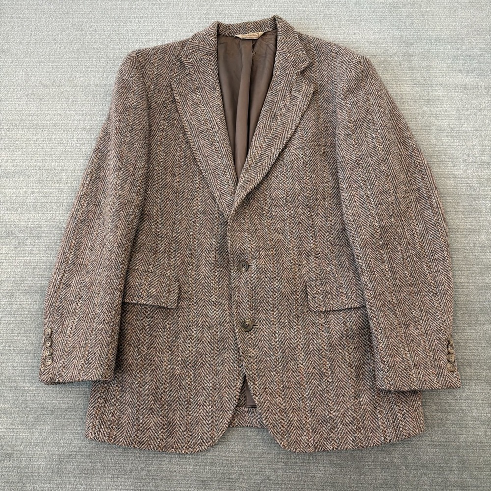 Harris Tweed Sport Coat Mens 40R Brown Herringbone Blazer Wool Casual Academic